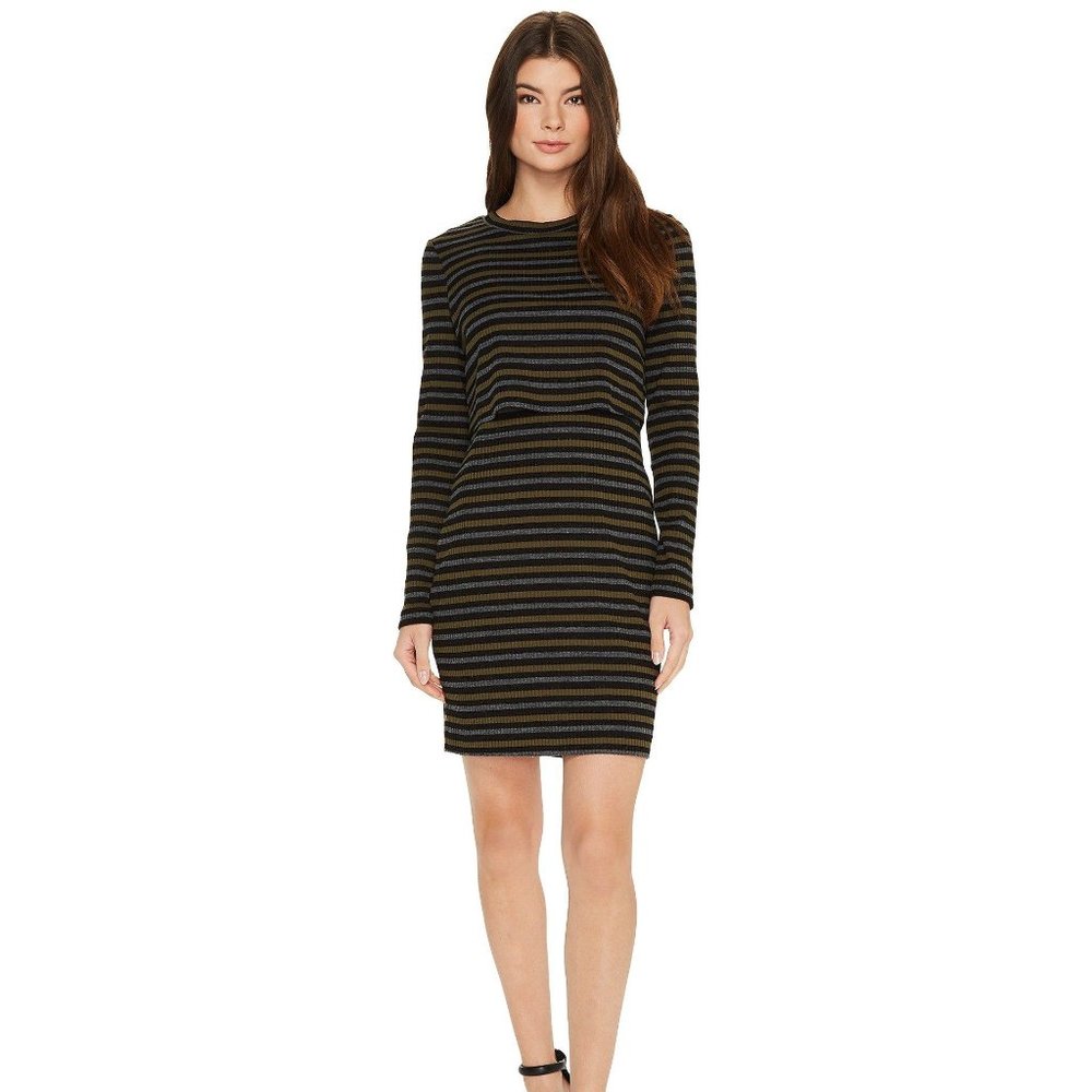 Artelier/Nicole Miller Olive Twofer Vintage Striped Dress